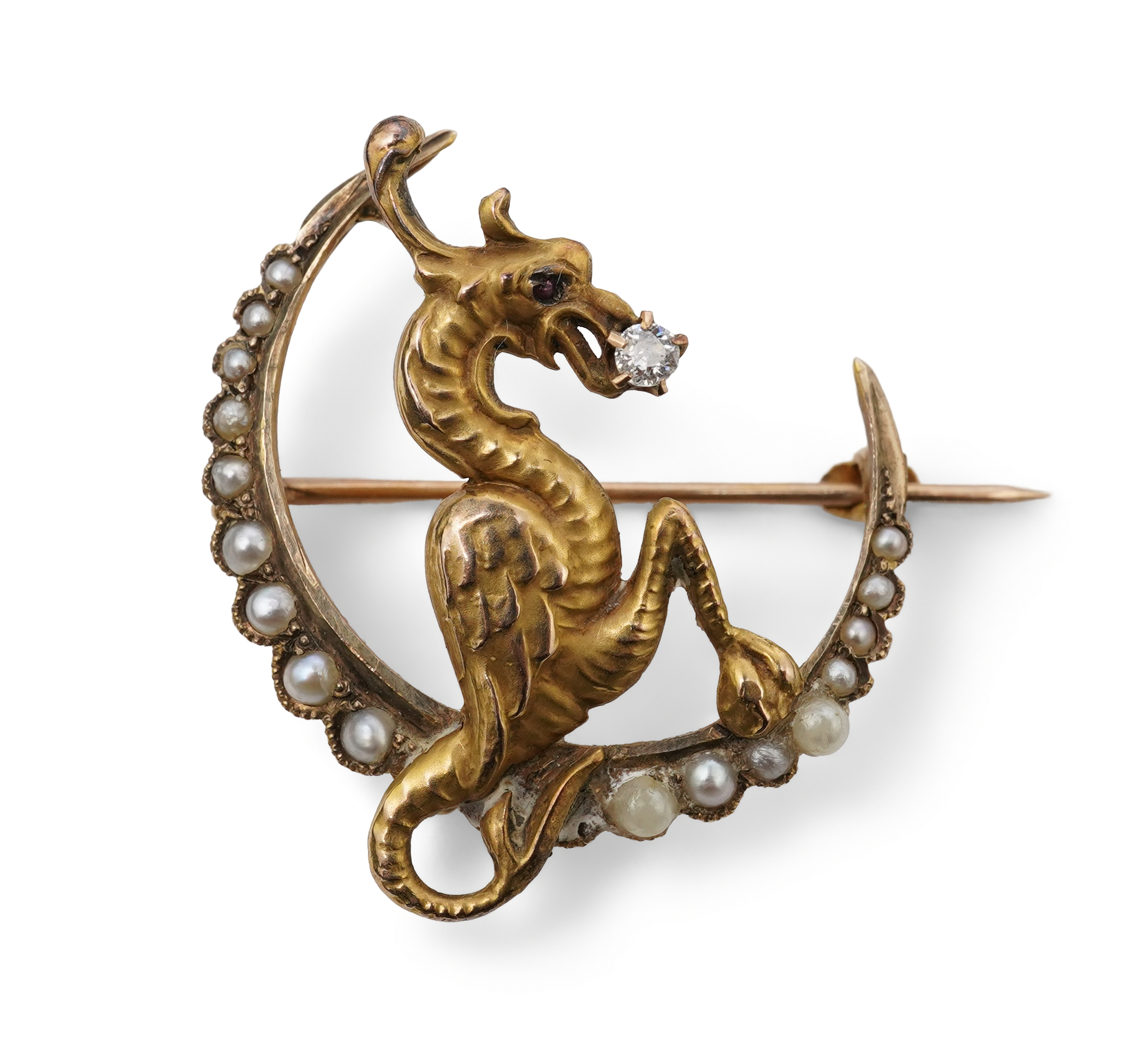 An Art Nouveau pearl and diamond brooch, early 20th century